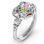 Personalised Encased in Love Caged Hearts Ring with Butterfly Wings Band - Handcrafted By Name My Rings™