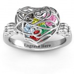 Personalised Encased in Love Caged Hearts Ring with Butterfly Wings Band - Handcrafted By Name My Rings™