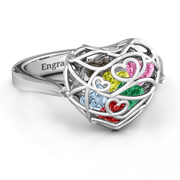 Personalised Encased in Love Caged Hearts Ring with Ski Tip Band - Handcrafted By Name My Rings™