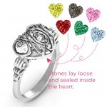 Personalised Cursive Mom Caged Hearts Ring with Butterfly Wings Band - Handcrafted By Name My Rings™