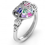Personalised Butterfly Caged Hearts Ring with Butterfly Wings Band - Handcrafted By Name My Rings™