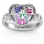 Personalised Butterfly Caged Hearts Ring with Butterfly Wings Band - Handcrafted By Name My Rings™