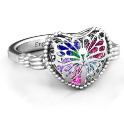 Personalised Butterfly Caged Hearts Ring with Butterfly Wings Band - Handcrafted By Name My Rings™