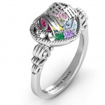 Name My Rings™  - Personalised #1 Mom Caged Hearts Ring with Butterfly Wings Band - Handcrafted By Name My Rings™