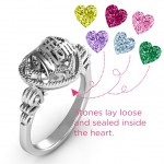 Name My Rings™  - Personalised #1 Mom Caged Hearts Ring with Butterfly Wings Band - Handcrafted By Name My Rings™