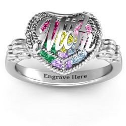 Name My Rings™  - Personalised #1 Mom Caged Hearts Ring with Butterfly Wings Band - Handcrafted By Name My Rings™