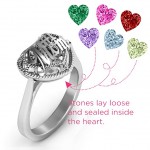 Personalised #1 Mom Caged Hearts Ring with Ski Tip Band - Handcrafted By Name My Rings™