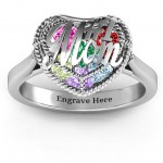 Personalised #1 Mom Caged Hearts Ring with Ski Tip Band - Handcrafted By Name My Rings™
