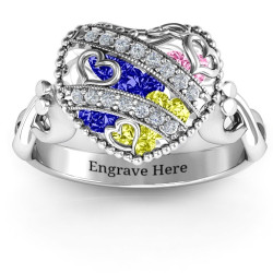 Personalised Sparkling Hearts Caged Hearts Ring with Infinity Band - Handcrafted By Name My Rings™
