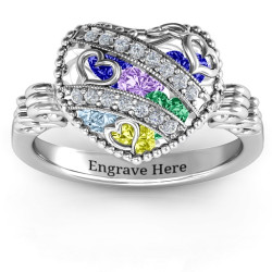 Personalised Sparkling Hearts Caged Hearts Ring with Butterfly Wings Band - Handcrafted By Name My Rings™