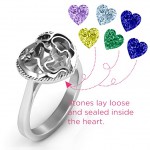 Personalised Mother and Child Caged Hearts Ring with Ski Tip Band - Handcrafted By Name My Rings™