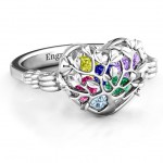 Personalised Family Tree Caged Hearts Ring with Butterfly Wings Band - Handcrafted By Name My Rings™