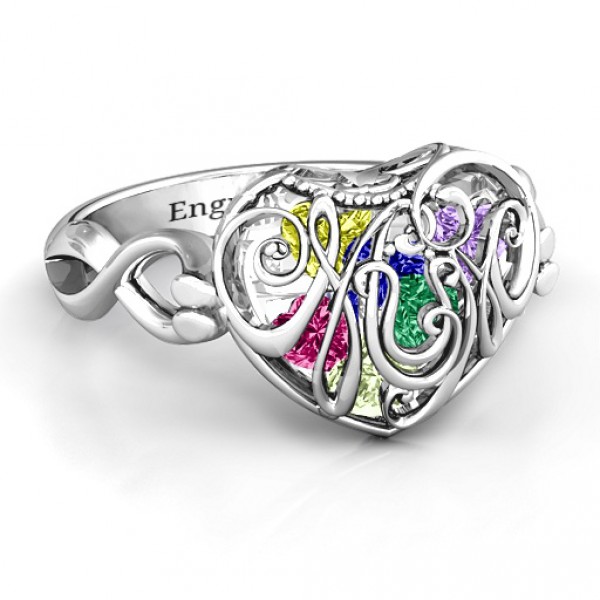 Personalised Mum heart Caged Hearts Ring with Infinity Band - Handcrafted By Name My Rings™