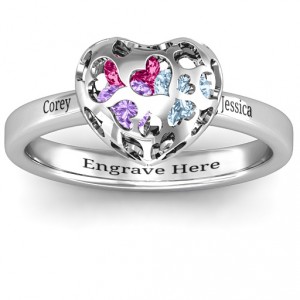 Personalised Heart Cutout Petite Caged Hearts Ring with Classic with Engravings Band - Handcrafted By Name My Rings™
