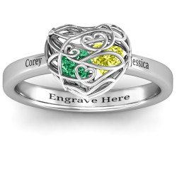 Personalised Encased in Love Petite Caged Hearts Ring with Classic Band - Handcrafted By Name My Rings™