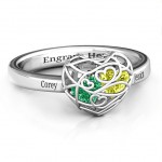 Personalised Encased in Love Petite Caged Hearts Ring with Classic Band - Handcrafted By Name My Rings™