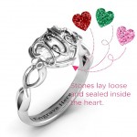 Personalised 2015 Petite Caged Hearts Ring with Infinity Band - Handcrafted By Name My Rings™