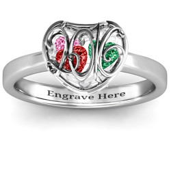 Personalised 2016 Petite Caged Hearts Ring with Classic Band - Handcrafted By Name My Rings™