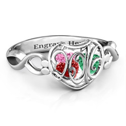 Personalised 2016 Petite Caged Hearts Ring with Infinity Band - Handcrafted By Name My Rings™