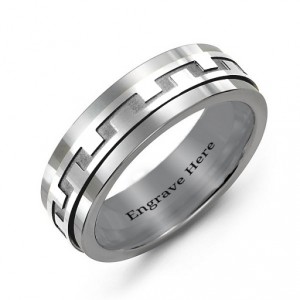 Personalised Mens Detailed Modern Tungsten Band Ring - Handcrafted By Name My Rings™