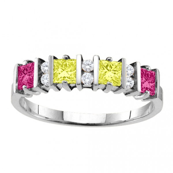 Personalised Echo 26 Princess Cut Stones Ring With Accents - Handcrafted By Name My Rings™
