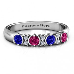 Personalised 36 Stone Circular Half Bezel and Twin Accent Ring - Handcrafted By Name My Rings™