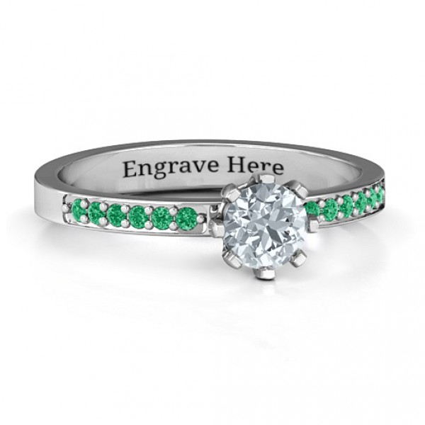 Personalised 8 Prong Solitaire Set Ring with Twin Channel Accent Rows - Handcrafted By Name My Rings™