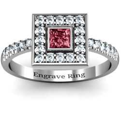 Personalised Bezel Princess Stone with Channel Accents in the Band Ring - Handcrafted By Name My Rings™