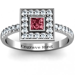 Personalised Bezel Princess Stone with Channel Accents in the Band Ring - Handcrafted By Name My Rings™