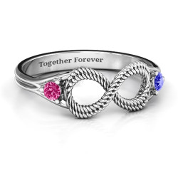 Personalised Braided Infinity Ring with Two Stones - Handcrafted By Name My Rings™