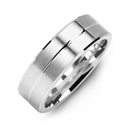 Personalised Brushed Men's Ring with Beveled Edges and Lined Centre - Handcrafted By Name My Rings™