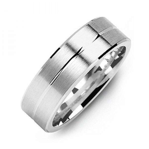 Personalised Brushed Men's Ring with Beveled Edges and Lined Centre - Handcrafted By Name My Rings™