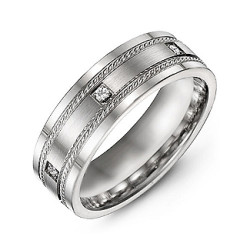 Personalised Brushed Men's Ring with Rope Detail and Gemstone Accents - Handcrafted By Name My Rings™