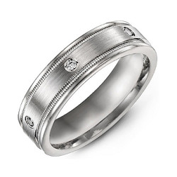 Personalised Brushed Milgrain Men's Ring with Gemstone Accents - Handcrafted By Name My Rings™