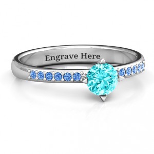 Personalised Centre Round Stone Ring with Twin Accent Rows - Handcrafted By Name My Rings™