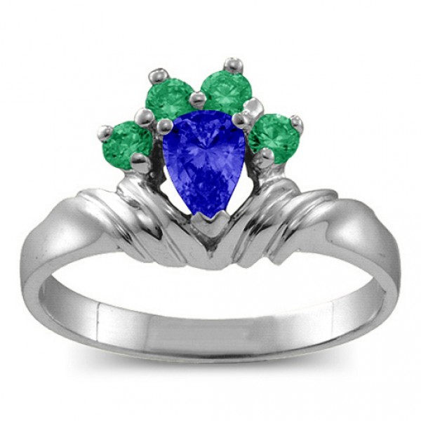 Personalised Crown Pear 28 Stones Ring - Handcrafted By Name My Rings™