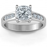 Personalised Cushion Cut Solitaire with Accents Ring - Handcrafted By Name My Rings™