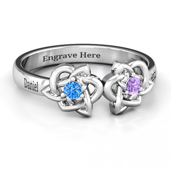 Personalised Double Celtic Gemstone Ring - Handcrafted By Name My Rings™