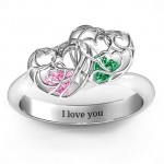 Personalised Double Heart Cage Ring with 16 Heart Shaped Birthstones - Handcrafted By Name My Rings™
