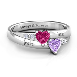 Personalised Double Heart Gemstone Ring with Accents - Handcrafted By Name My Rings™