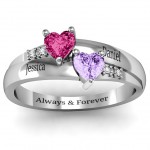 Personalised Double Heart Gemstone Ring with Accents - Handcrafted By Name My Rings™