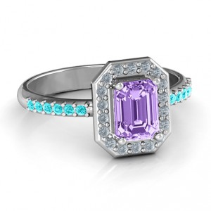 Personalised Emerald Cut Cocktail Ring with Halo - Handcrafted By Name My Rings™