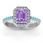Personalised Emerald Cut Cocktail Ring with Halo - Handcrafted By Name My Rings™