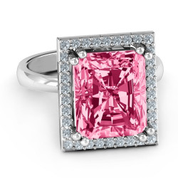 Personalised Emerald Cut Statement Ring with Halo - Handcrafted By Name My Rings™
