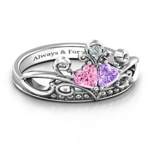 Personalised Ever Enchanted Double Heart Tiara Ring - Handcrafted By Name My Rings™