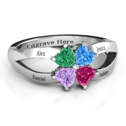 Personalised Four Clover Hearts Ring - Handcrafted By Name My Rings™