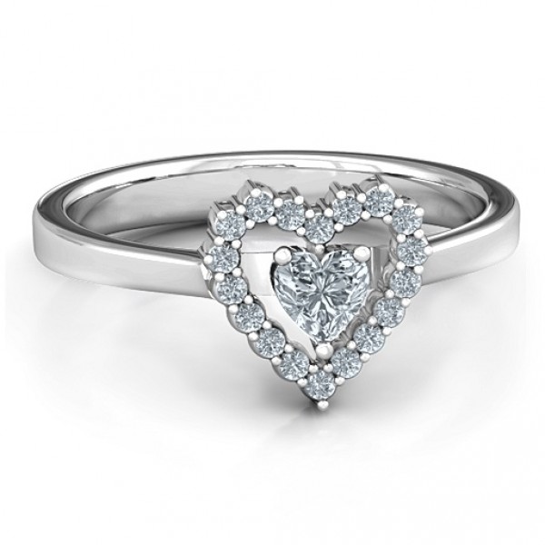 Personalised Heart in Heart Halo Ring - Handcrafted By Name My Rings™