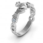 Personalised Infinity Claddagh With Side Stones Ring - Handcrafted By Name My Rings™