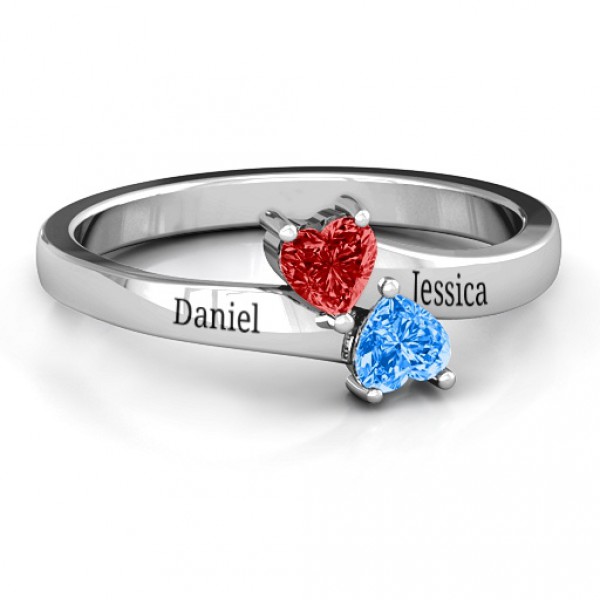 Personalised Inverted Twin Heart Ring - Handcrafted By Name My Rings™
