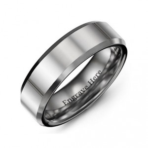 Personalised Men's Beveled Edge Polished Tungsten Ring - Handcrafted By Name My Rings™